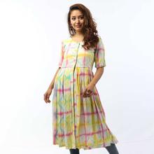 Multicolored Patterned Shibori Pleated Top For Women-WDR5168