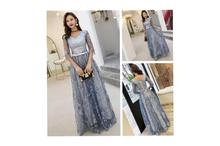 Chic Elegant Lace V Neck Half Sleeve Double Layer Hollow Long Party Dress