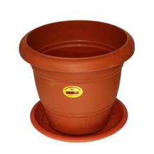 GEM Brown Plastic 12" Diameter Flower Pot With Plate - 8003 - Large