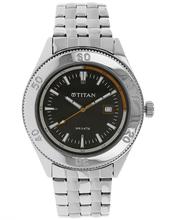 Titan Black Dial Stainless Steel Analog Strap Watch - 9493SM02J