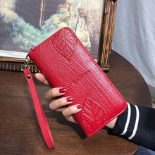 AOEO Embossing Leaves Ladies Wallet Women With Split Leather