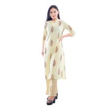 Pkshee  Yellow Printed Cotton Kurta And Palazzo Set For Women