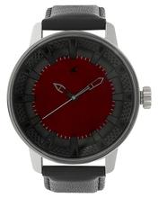 Red Dial Leather Strap Watch