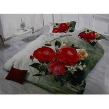 Green/White Floral Printed 5D Bed Set With Duvet Cover