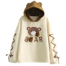 Harajuku Kawaii Bear Print Ear Hoodie Sweatshirt Women Girls