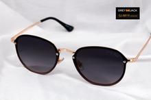 GREY JACK  Shaded Black Lens & Gold Brown Metal Frame 400 Uv Protection Rect. Sunglasses