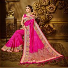 Pink Kanjivaram Banarasi Silk Saree with Pink Blouse Piece for Party, Wedding, Festival and Causal