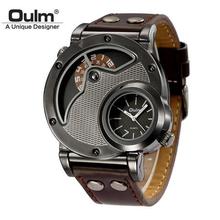 Oulm Unique Design Man Quartz Watches Top Brand Luxury Leather Strap