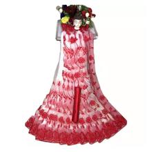 Beautiful Red & White Net Saree For Women