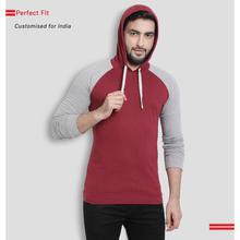 Solid Men Hooded Maroon, Grey T-Shirt