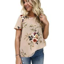 Summer Women Round Neck Casual T-shirt Chiffon Short-sleeved