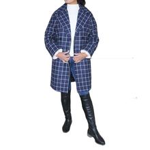 Blue Check Overcoat For Women