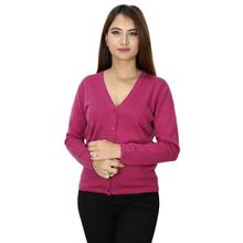 100% Wool Solid Buttoned Cardigan- Dark Pink