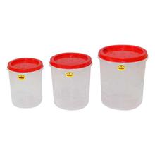 Gem Red Floral Transparent Plastic Utility Container - Size Small - 3 Pcs Set