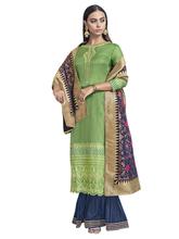 Stylee Lifestyle Green Satin Embroidered Dress Material (2280)