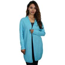 Light Blue Long Patterned Thin Outer For Women
