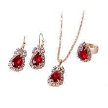 Fashion Waterdrop Shiny Rhinestones Necklace Ring Earrings