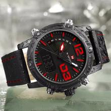 NAVIFORCE  Nf9095 Men Black Watch Sport Led Leather Military Waterproof Dual Time Function Analog Digital Watch