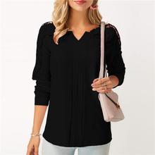 Rogi Summer Lace Chiffon Blouse Women Long Sleeve V-Neck Casual