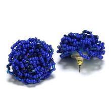 Navy Blue Floral Beads Woven Pote Earring