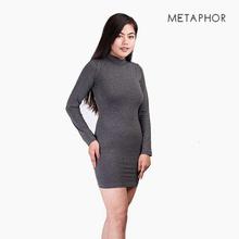 METAPHOR Dark Grey Solid Bodycon Dress (Plus Size) For Women - MD06AF