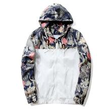 Fashion Men Floral Camouflage Thin Hooded Jacket