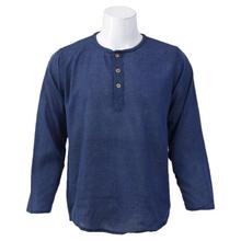 Navy Blue Solid Collar Neck Tops For Men