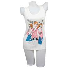 White Cartoon Printed Tank Top For Women