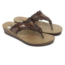 aeroblu Chocolate Brown Laser-Cut V-Strap Sandals For Women - GE20