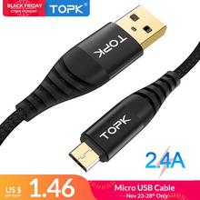 TOPK 1M Hi-Tensile Micro USB Cable Nylon Braid Data Cable For Samsung Galaxy S7 edge S6 Xiaomi Redmi Note 5 Mobile Phone Cables