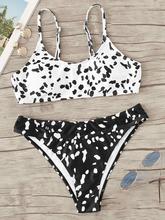 Dalmatian Print Scoop Neck Top With Panty Bikini