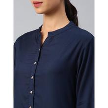 Women Navy Blue Solid Straight Kurta