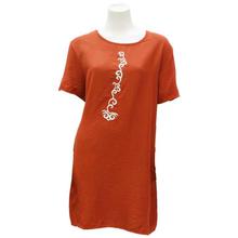 Fire Orange Embroidered Long Top For Women