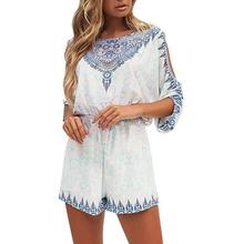 Womens Short Jumpsuit,Sexy Summer Cold Shoulder Floral Fit Rompers Elastic Waist Playsuit Shorts