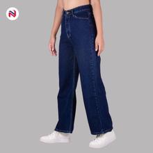 Nyptra Dark Blue High Rise Non Stretch Plain Parallel Jeans For Women