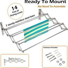 Wall Mounting Foldable Clothes & Towel Drying Rack Cum Hanger Stainless Steel (2.0 Feet)