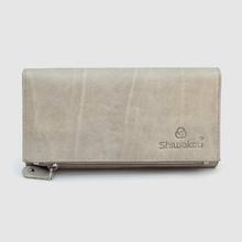 Grey Textured Front Zipped Leather Purse For Women