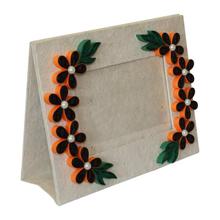 White/Orange Paper Quilled Floral Designed Landscape Table Photo Frame