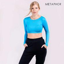 METAPHOR Blue Solid Crop Top (Plus Size) For Women - MT48BW