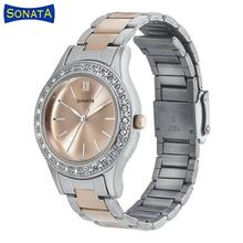 Sonata Blush 8123Km01 Rose Gold Dial Analog Watch For Women - Golden/Silver