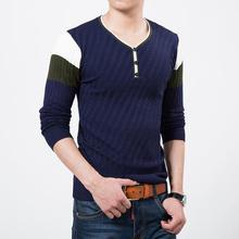 Autumn Spring Casual Men's Sweater V-Neck Striped Slim Fit