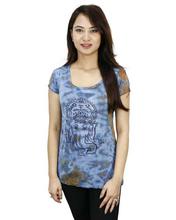 Blue/Brown Ganesh Printed Tie Dye T-Shirt For Women