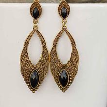 Gold/Black Stoned Textured Earrings For Women