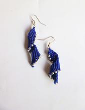 Handmade  Blue Twisted Beads Drop Earrings For Women