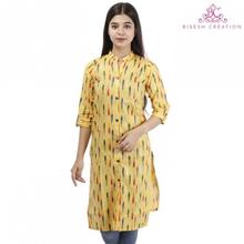 Yellow Front Buttoned Abstract Printed Rayon Kurti