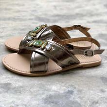 Theea Pewter Studded Slingback Sandals For Women