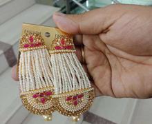 White Colour Small Moti Beaded Earrings For Women