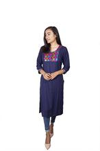 Navy Blue Front Buttoned Designed Kurti - (BIS2)