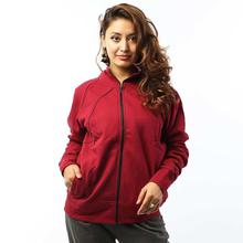 Red Front Zippered Cotton Fleece Jacket-WJK4019