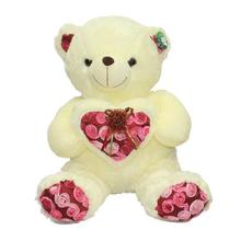 Cream Soft 55cm Tall Teddy Bear With Rose Heart Stuffed Toy - SKT 56